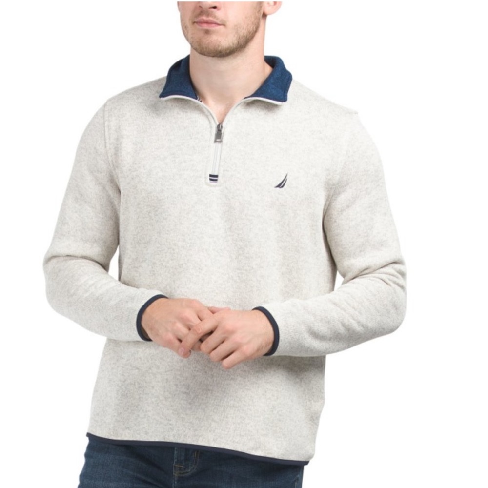 New Nautical Oatmeal Heather Quarter Zip Sweater Fleece in Size Medium - Picture 1 of 7